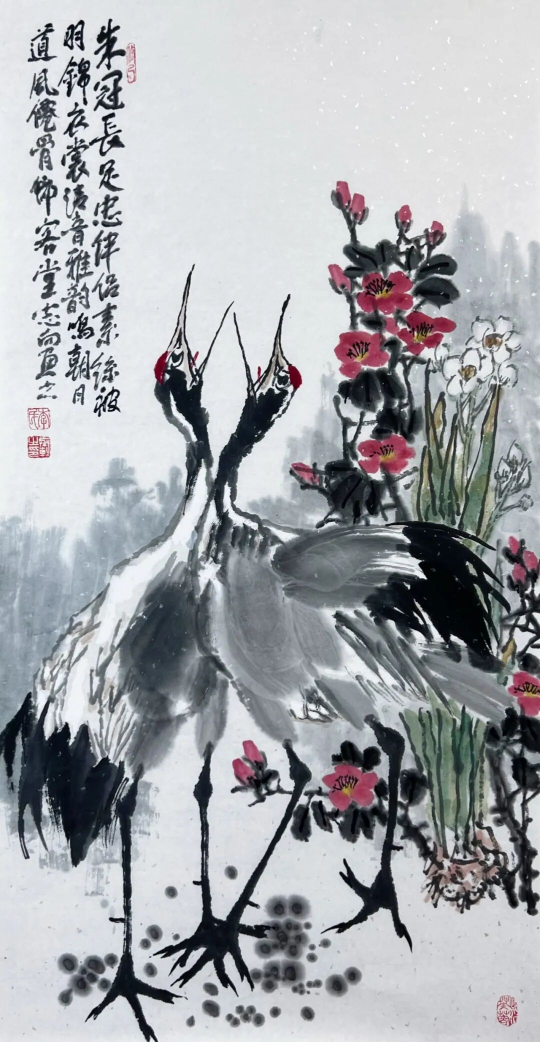 双鹤迎春图
